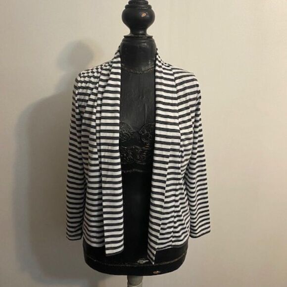 Peyton Bre Gray/White Stripe open cardigan, size 14 - Picture 1 of 4